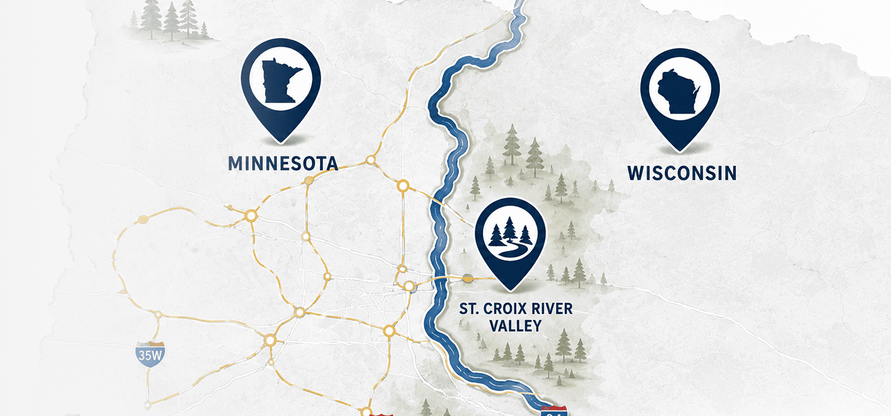 Map of Minnesota, Wisconsin, and St. Croix Valley.