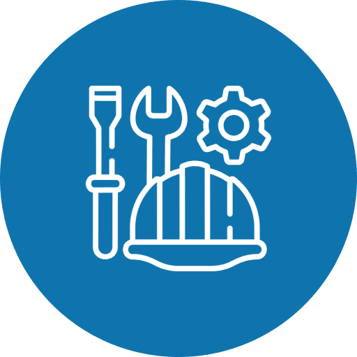 Construction tools and hard hat icon.