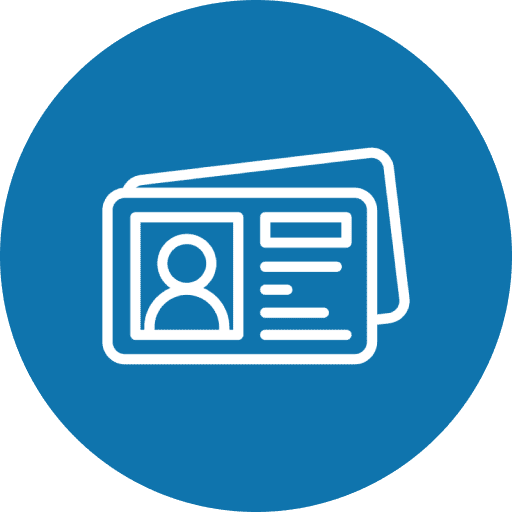 Icon of identification cards on blue background.