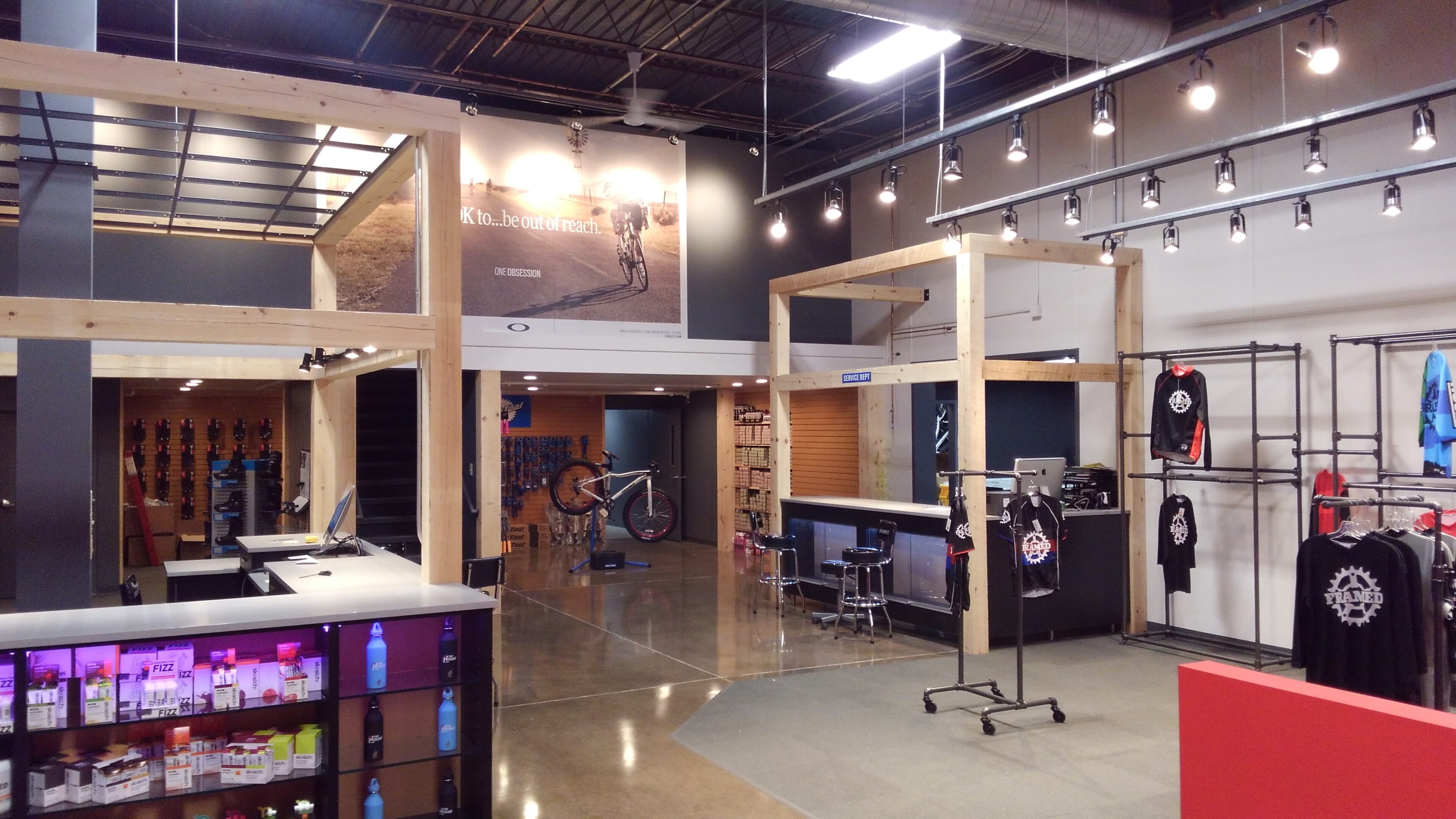 Bicycle shop showroom with bikes and accessories