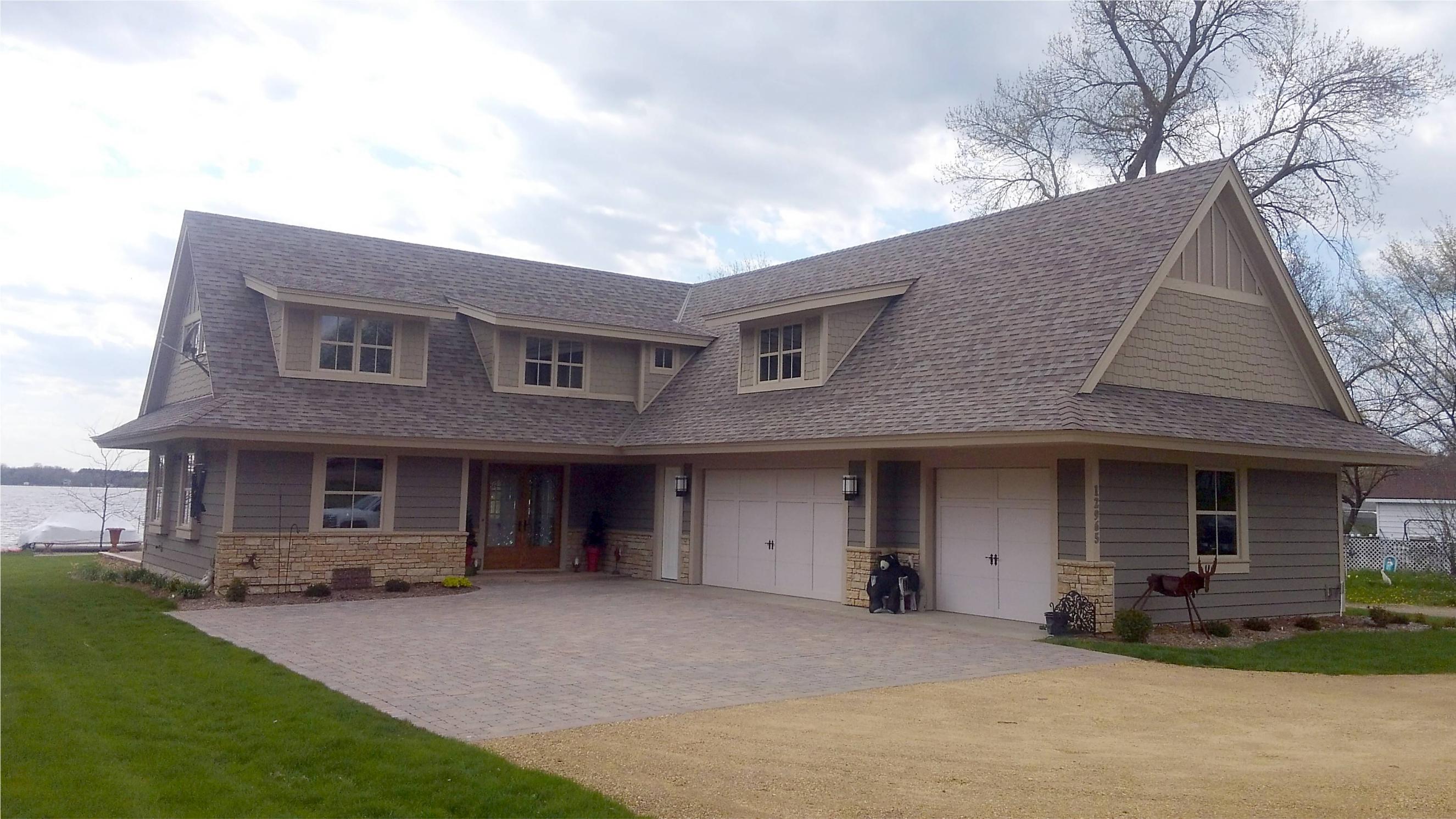 Lakeside two-story house with three-car garage
