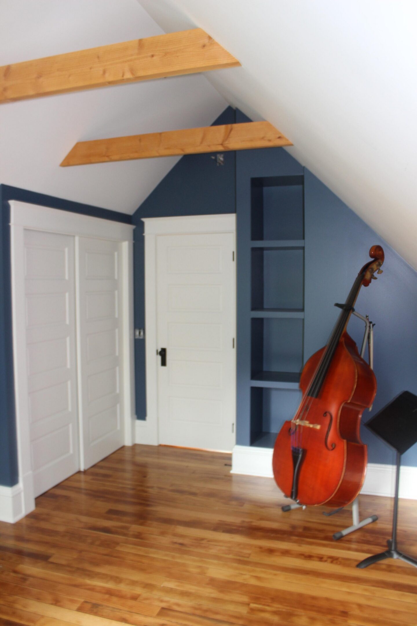 Double bass in attic music room