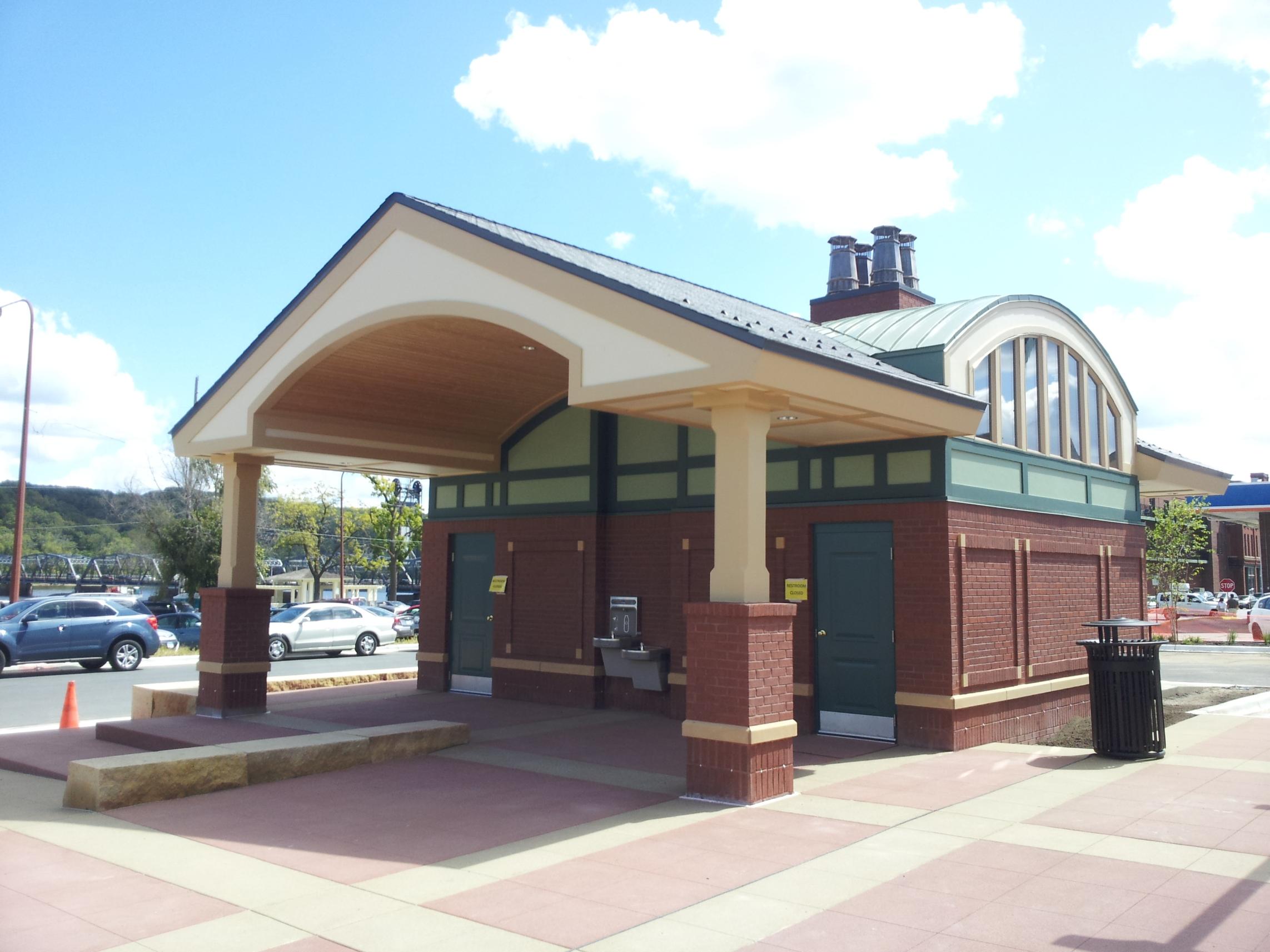 Small brick pavilion with arched roof